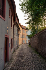 Fototapeta na wymiar Narrow street in the Novy Svet area, Lesser town, Prague, Czech republic