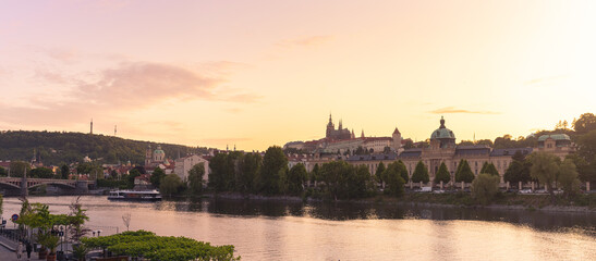Fototapeta na wymiar Prague Panorama with Prague Castle and Vltava River, Czech Republic