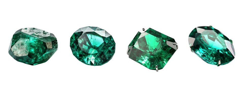 A set of semi-precious stones, emerald minerals. Generative AI technology.