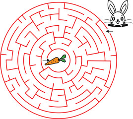 Maze Puzzle Game For Children. Help The Rabbit To Get The Carrot Vector Illustration Coloring Page