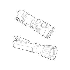 Set of flashlight Line Art, Unique Image Collection for Coloring Books