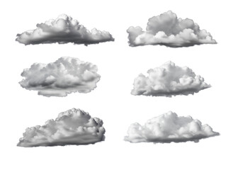 Set of isolated clouds, alpha channel png, generative AI