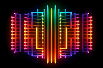 Totems of Neon: Colorful grids in the style of columns, emanating vibrant neon glow against a sleek black background. An eye-catching image that brings a modern and artistic touch to your projects.