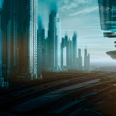 A futuristic cityscape with apocalyptic dark tone, AI Generated