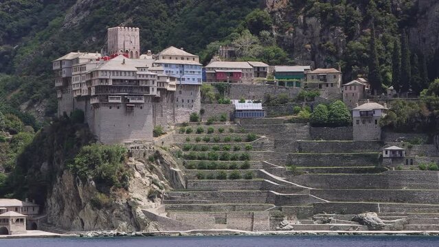 Athos peninsula, Greece. The Monastery of Dionysiou located in the Monks Republic on the peninsula of Athos.