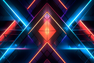 Neon Geometric Abstraction: Captivating neon lights entwine with dark geometric shapes, forming a mesmerizing fusion. Experience the allure of abstract geometry in this vibrant composition.