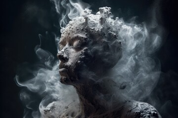 Portrait of a beautiful woman with smoke on a black background. Generated AI