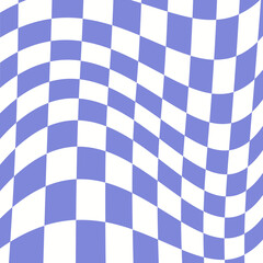 Twisted checkered purple monochrome background. Abstract vector pattern. Retro wavy psychedelic checkerboard