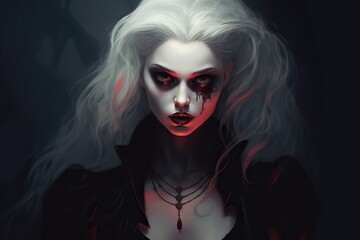 Portrait of gothic vampire queen with dark makeup, beautiful woman. Generative AI - obrazy, fototapety, plakaty