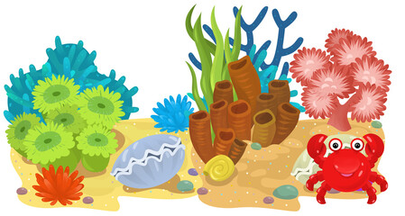 cartoon scene with coral reef with swimming cheerful fish isolated element illustration for children © honeyflavour
