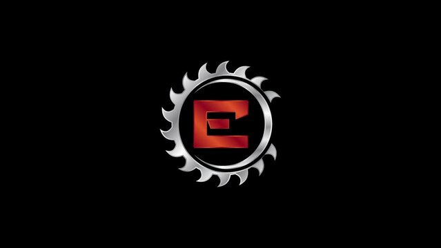 Saw Blade Construction Logo Unveiling Animation with a Letter E Industrial Branding Reveal