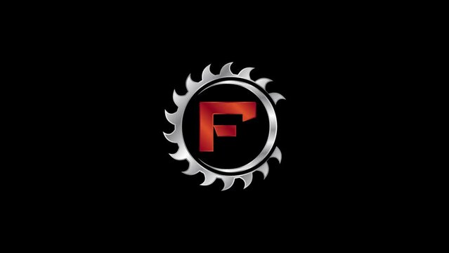 Abstract Logo Animation Emergence Saw Blade Red Letter F Revealing Cutting Edge Graphic Motion