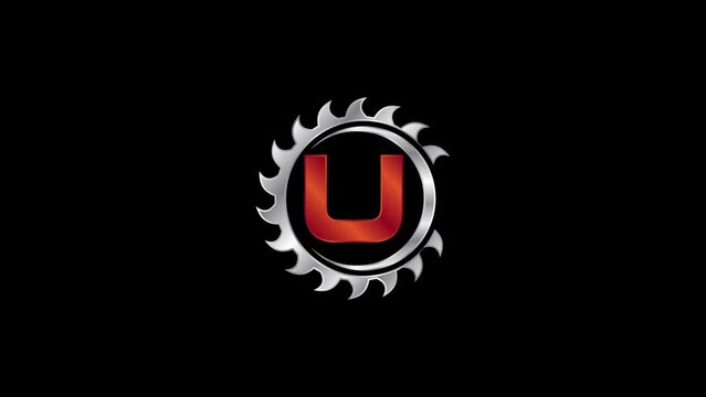 Saw Blade Construction Logo Animation: Professional Tool Design with Circular Saw and Red Letter U Reveal