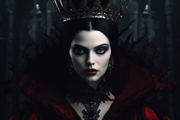 Fashion portrait of gothic vampire queen with beautiful dark makeup. Generative AI