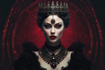 Fotobehang Fashion portrait of gothic vampire queen with beautiful dark makeup. Generative AI © iridescentstreet