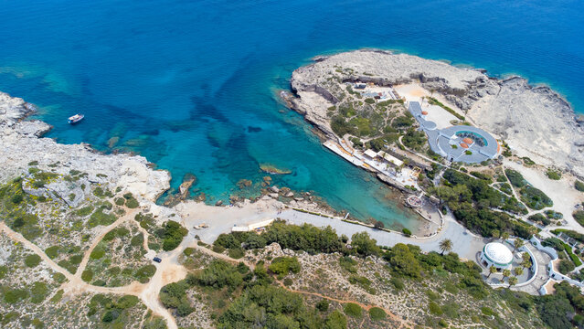 Kalithea Springs Therme and Beach, Aerial Drone View, Rhodes,Greece.