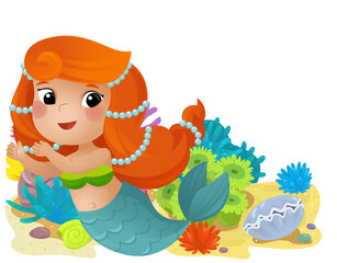 cartoon scene with coral reef with swimming mermaid girl princess isolated element illustration for kids