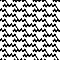 Seamless pattern with black wavy grunge brush strokes