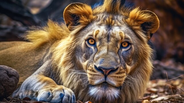 stunning high contrast lion face. Generative AI