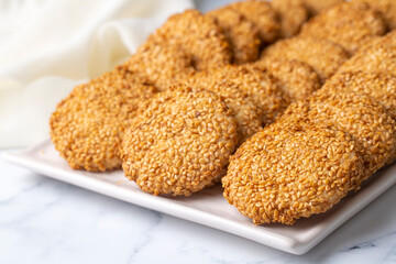 Ramadan sweets background. Cookies of El Fitr Islamic Feast. Egyptian cookies 
