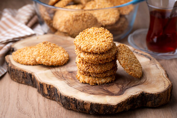 Ramadan sweets background. Cookies of El Fitr Islamic Feast. Egyptian cookies "Kahk El Eid" Turkish name; Kahke