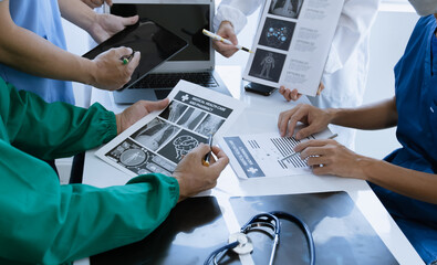 Professional doctors meeting in conference room at modern hospital, Healthcare and medical concept.