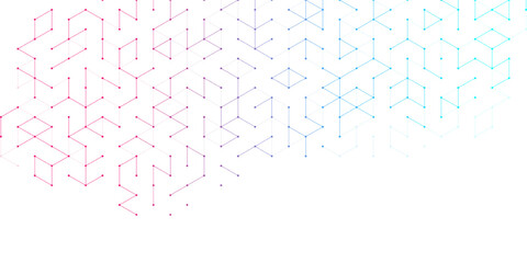 Modern technology vector illustration with square grid. Technology banner template cubes texture. Digital geometric abstraction with lines and dots