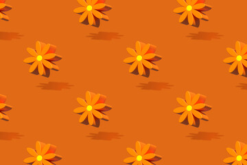 Orange flowers pattern. Minimal floral concept. 3d rendering