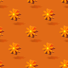 Orange flowers seamless repeat pattern. 3d rendering. Minimal floral concept