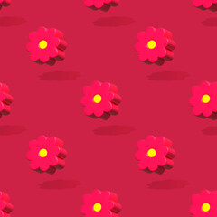Pink or magenta flowers seamless repeat pattern. 3d rendering. Viva Magenta color of the year 2023. Minimal floral concept