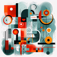 A vibrant piece featuring abstract shapes and doodles in a modern art style