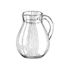 Vector vintage illustration with a jug of milk in the style of engraving. Hand drawn sketch with drink isolated on white.