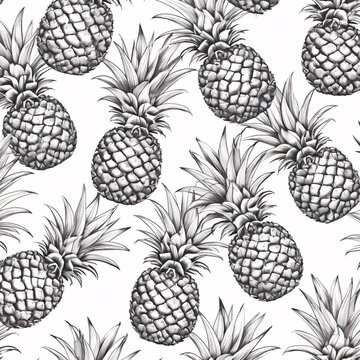 A seamless pattern featuring minimalistic sketches of pineapples