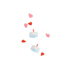 two candle and rose petals