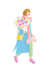 girl with bouquet and gift box