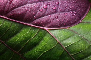 Fototapeta premium Texture of green leaves with dew droplets. Generative AI