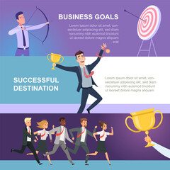 Business banners. concept illustration with business successful people goals destination achievements. Vector template