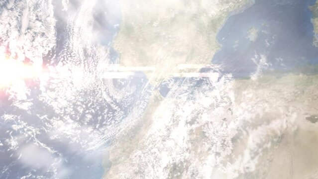 Zoom in from space and focus on Ceuta, Spain. 3D Animation. Background for travel intro. Elements of this image furnished by NASA