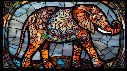Tusks and Trunks: Stained Glass Elephants. Generative AI
