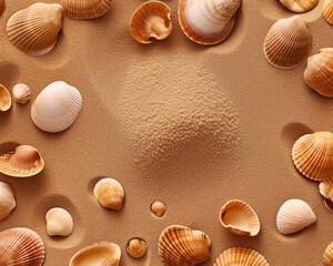 Seashells on sand background with AI generation