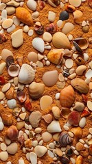 Fototapeta premium Seashells on sand background with AI generation