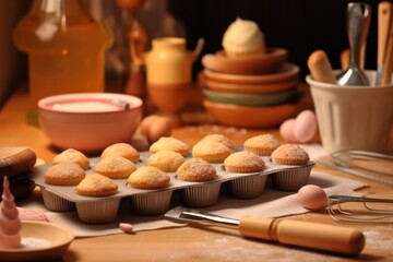 Fototapeta na wymiar make cupcake in table kitchen and stuff food photography