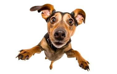 Cute playful doggy or pet is playing and looking happy isolated on transparent background. dachshund young dog is posing. Cute, happy crazy dog headshot smiling on transparent, png