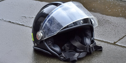 riot police helmet with protective glass - obrazy, fototapety, plakaty