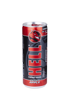 Hell Energy Strong Apple energy drink can high quality product photo isolated on a transparent background