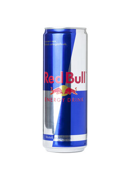 Can of Red Bull Energy Drink isolated on a transparent background