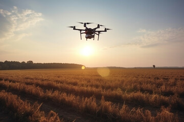 Fototapeta na wymiar Future farming, drones working on crop fields. Generative Ai