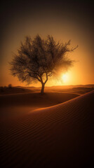 Desert sand dunes in worm sun light. Generative AI