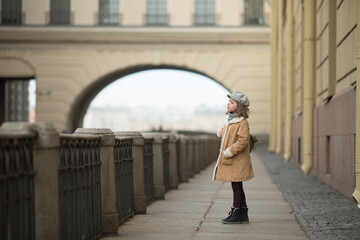 Girl walking on street of Saint-Petersburg 