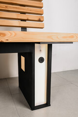 bench wooden for a garden and the street with illumination.